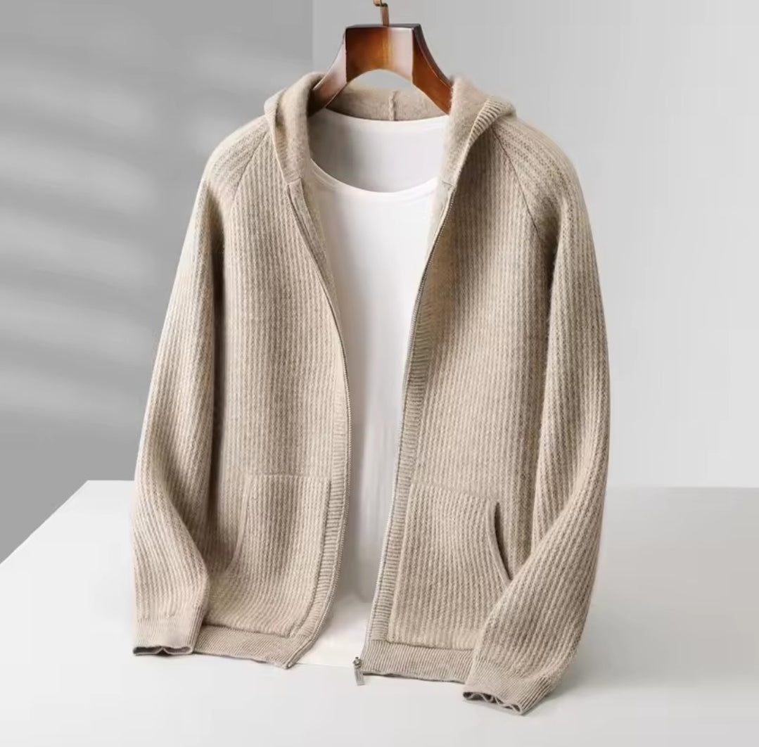 CARDIGAN CON CAPPUCCIO 100% LANA