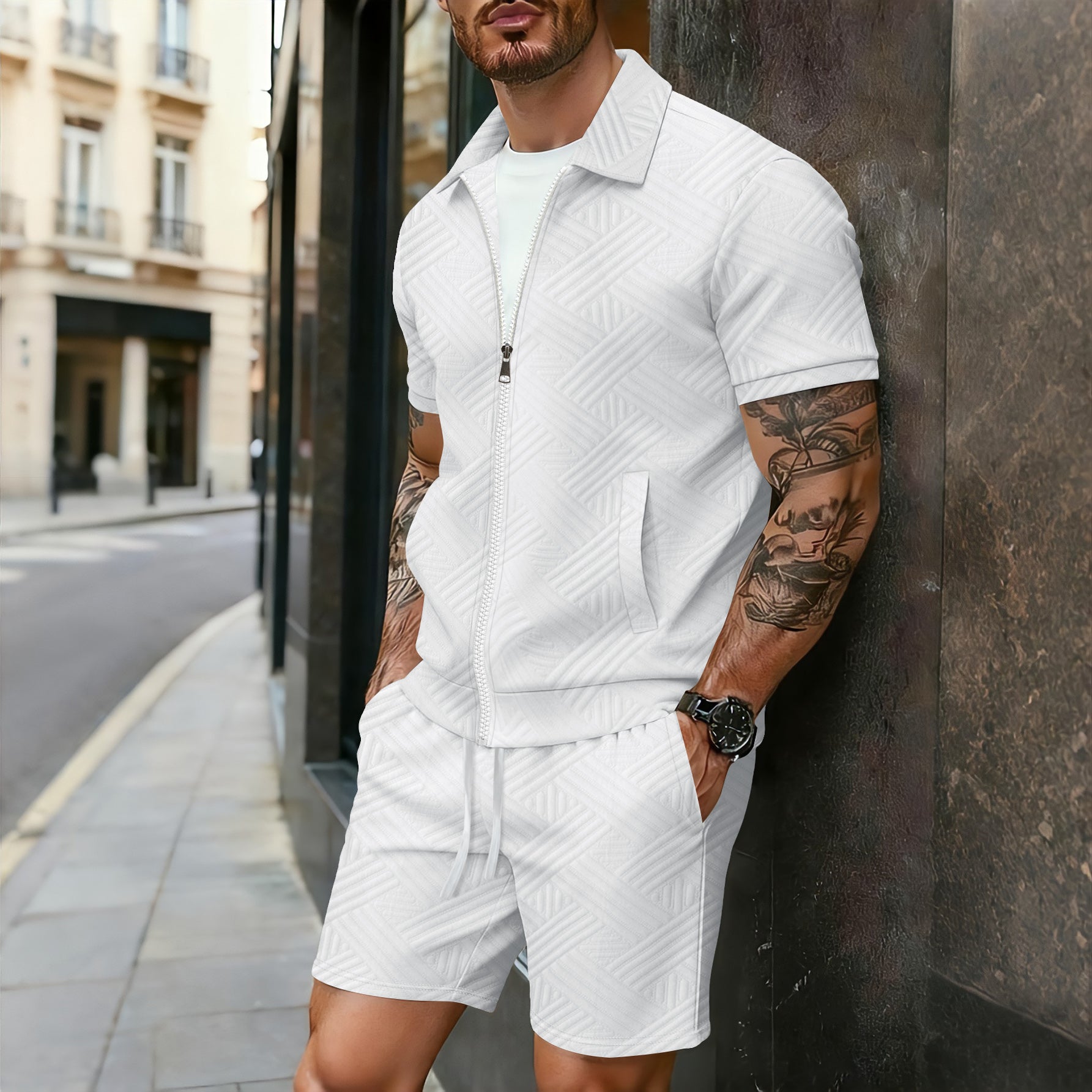 SET CAMICIA ZIP E PANTALONI CORTI