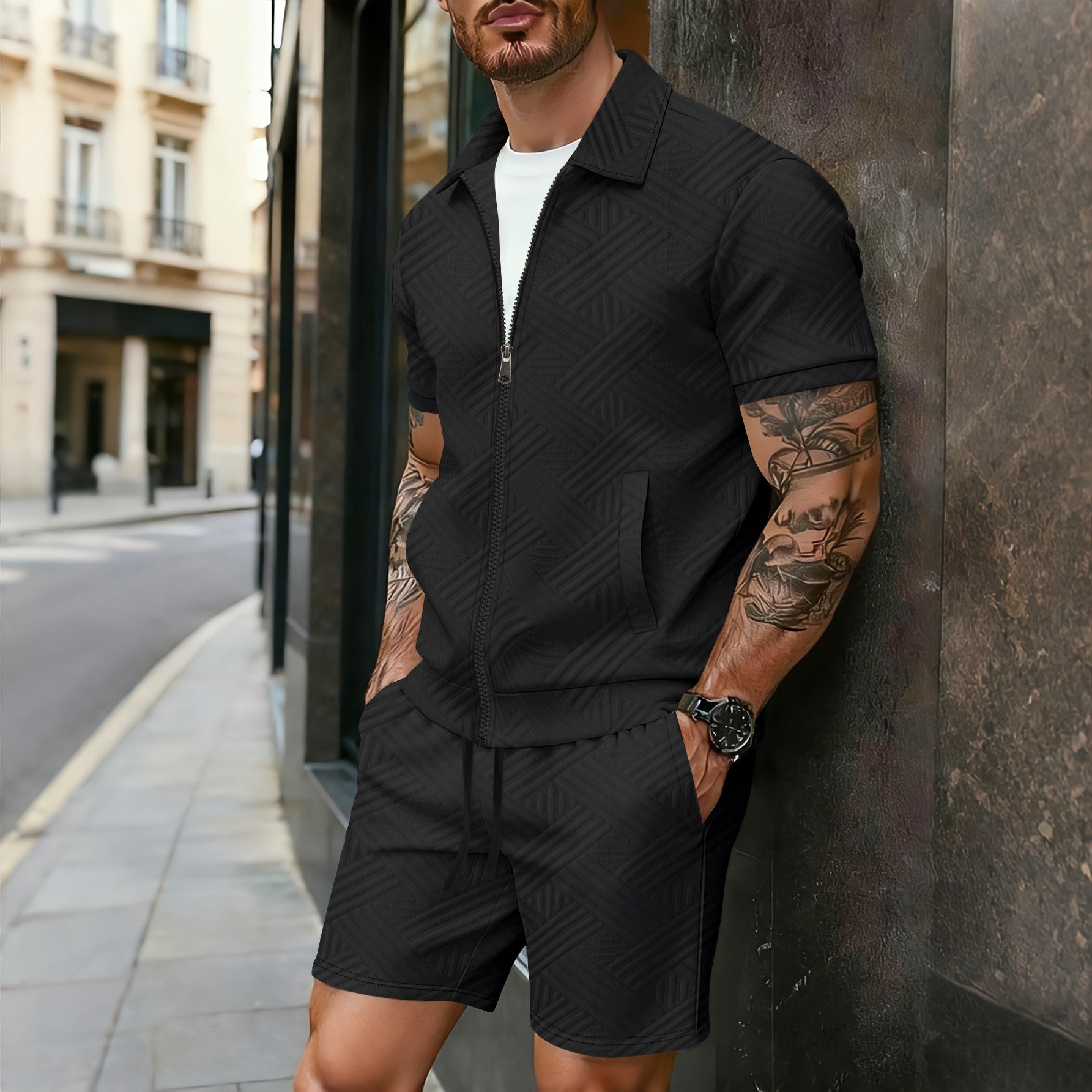 SET CAMICIA ZIP E PANTALONI CORTI
