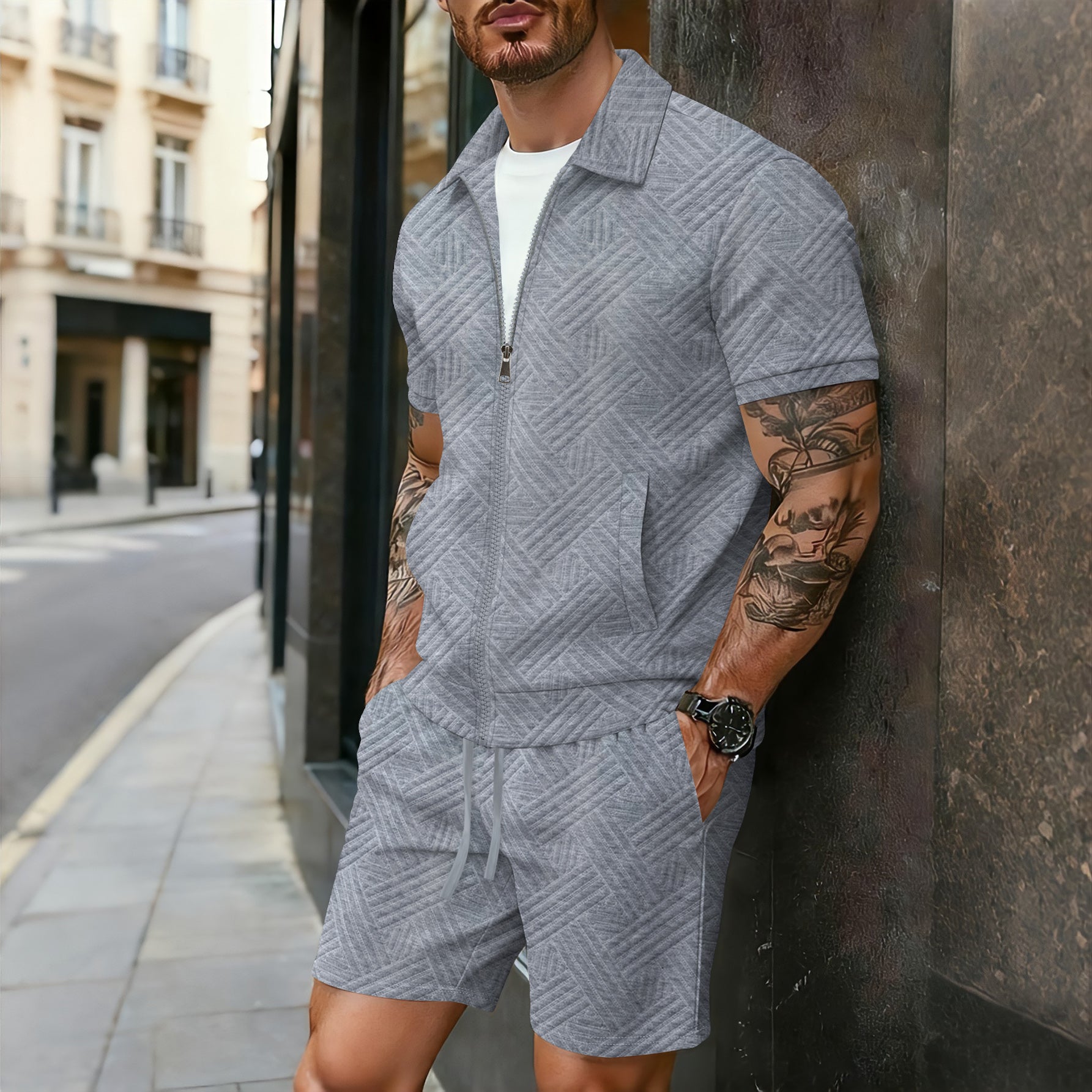SET CAMICIA ZIP E PANTALONI CORTI