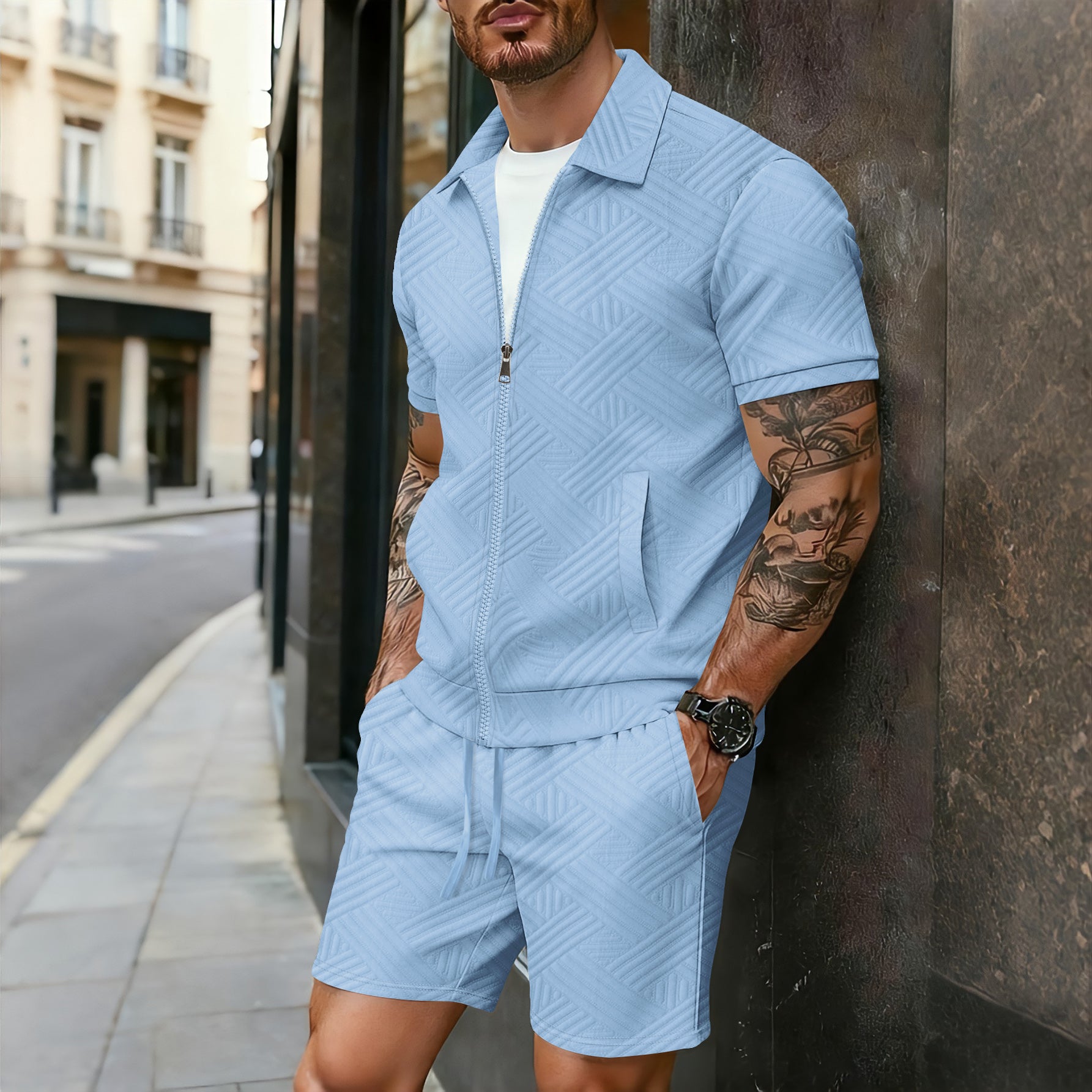 SET CAMICIA ZIP E PANTALONI CORTI