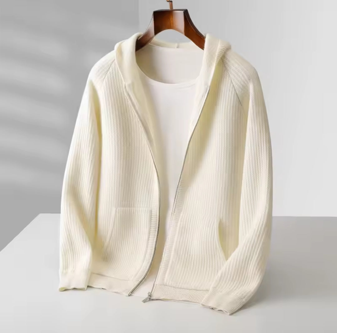 CARDIGAN CON CAPPUCCIO 100% LANA